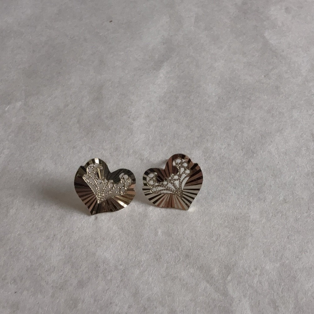 Sterling Silver 925 Heart Stud Earrings Floral Cutout Love Nature Turkey Design